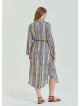 Patterned Shirt Collar Belt Detailed Beige Long Sleeve Plus Size Dress 4611